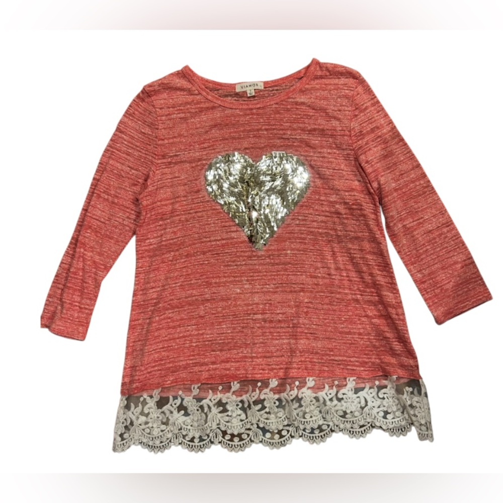 Viamor Pink Ruffle top with sequin heart